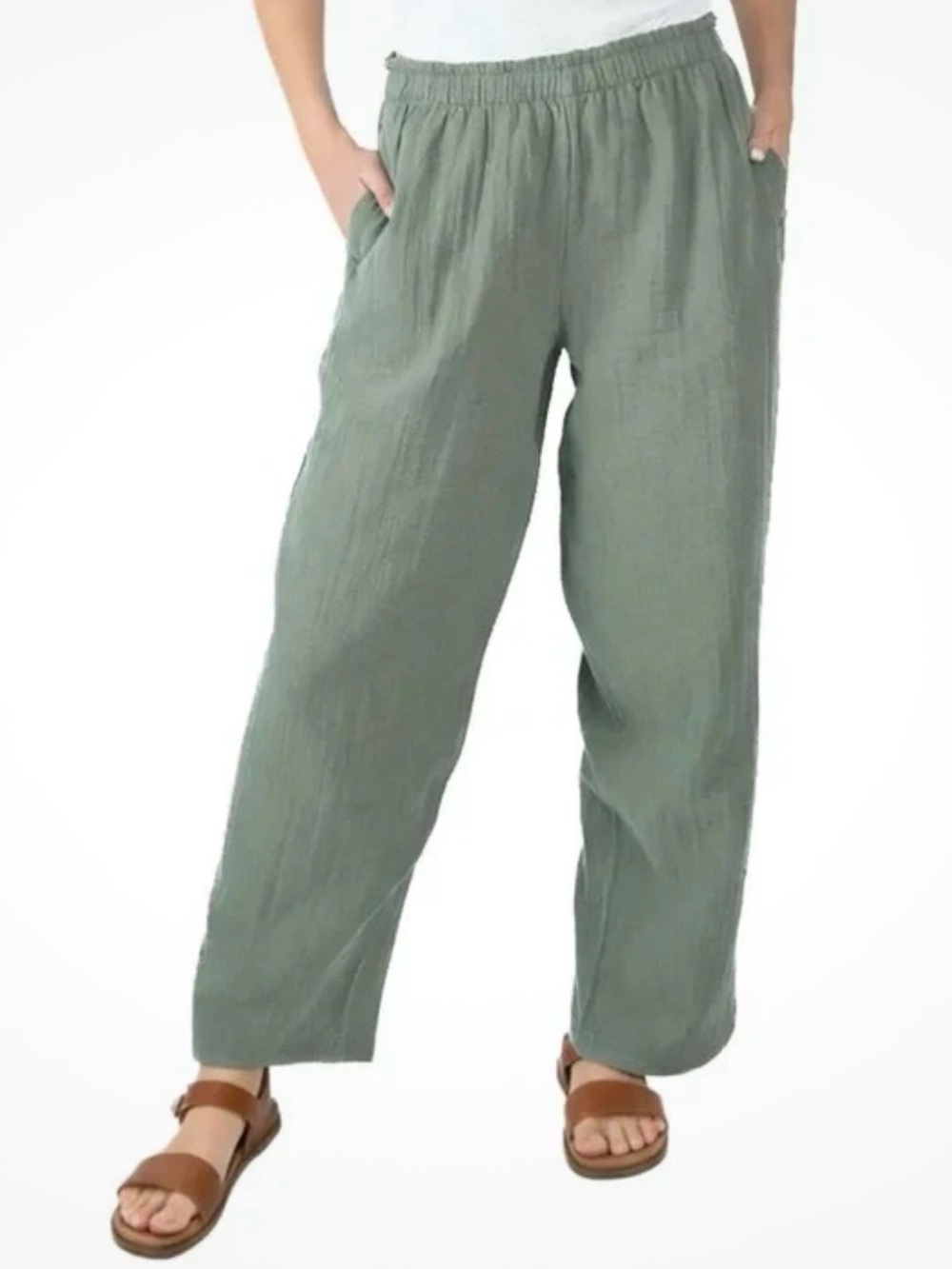 Coldwater Creek Gauze Pull-On Pants in Sage Green Size XXL NWT